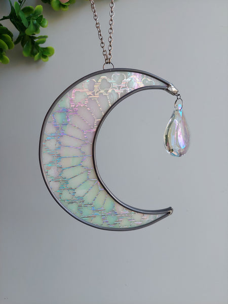 Gothic cathedral crescent moon - cream glass, silver decorations