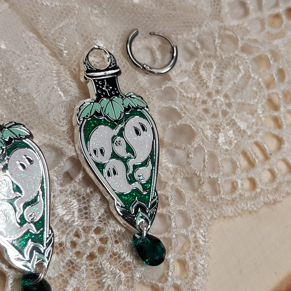 Ghostie Potion Earrings with austrian crystal drop - Enchanting Witchy Elegance